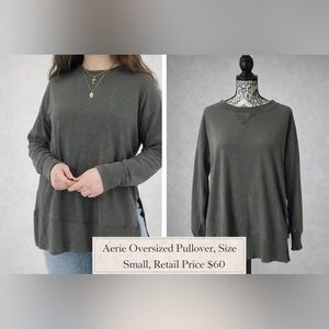 Aerie Oversized Pullover Size Small Olive Green Cozy Sweatshirt $60 Retail